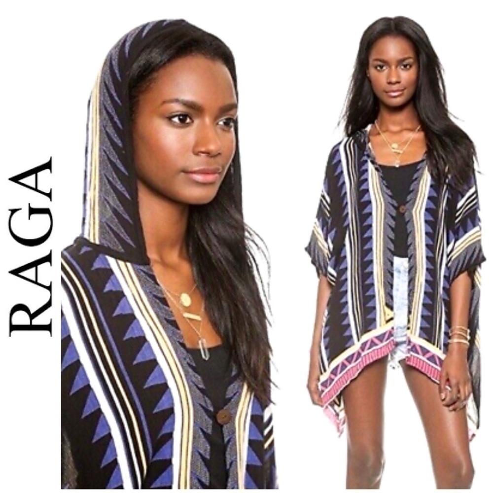 RAGA hooded kimono swimsuit cover, striped aztec print, fits most sizes, flaw
